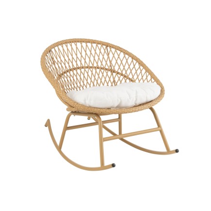 Silla mecedora redonda de exterior de aluminio beige 118x82x78 cm