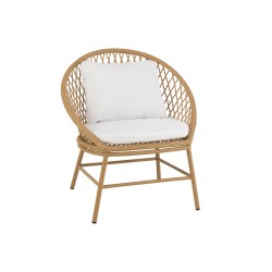 Fauteuil interieur ou exterieur arrondi en aluminium beige 60x75x82 cm