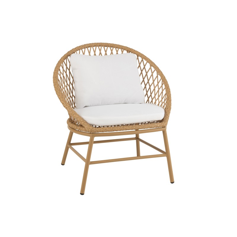 Fauteuil interieur ou exterieur arrondi en aluminium beige 60x75x82 cm