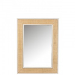 Miroir rectangulaire avec contour en bois exotique et rotin blanc en verre blanc 91x3x121 cm