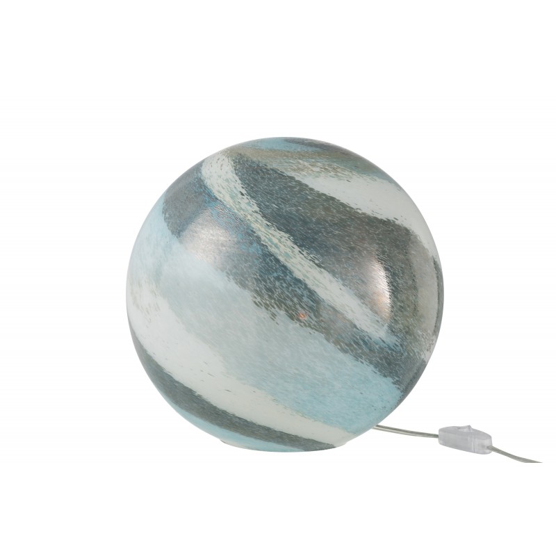 Lampe boule à poser en verre bleu - vert 28x28x28 cm