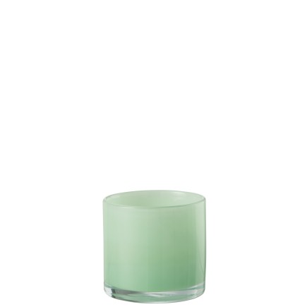 Portavelas de vidrio verde menta de 9x9x8 cm
