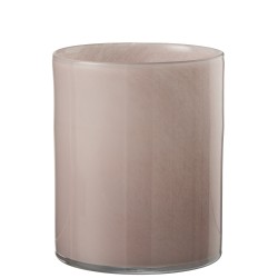 Portavelas de vidrio rosa de 15x15x18 cm