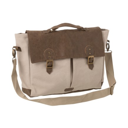 Cartable style ancien en coton beige 38x12x31 cm
