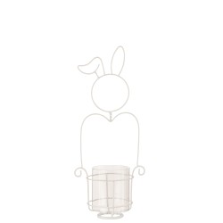 Portavelas en forma de conejo de metal blanco 17x11x42 cm