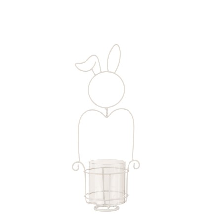 Portavelas en forma de conejo de metal blanco 17x11x42 cm