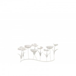 Fleurs porte bougie en métal blanc 48x10x15 cm