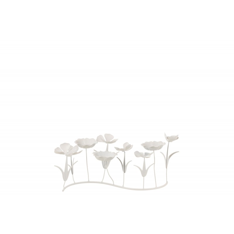 Portavelas de flores de metal blanco 48x10x15 cm