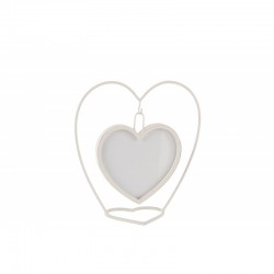 Cadre photo suspendu en forme de coeur en métal blanc 25x11x26 cm