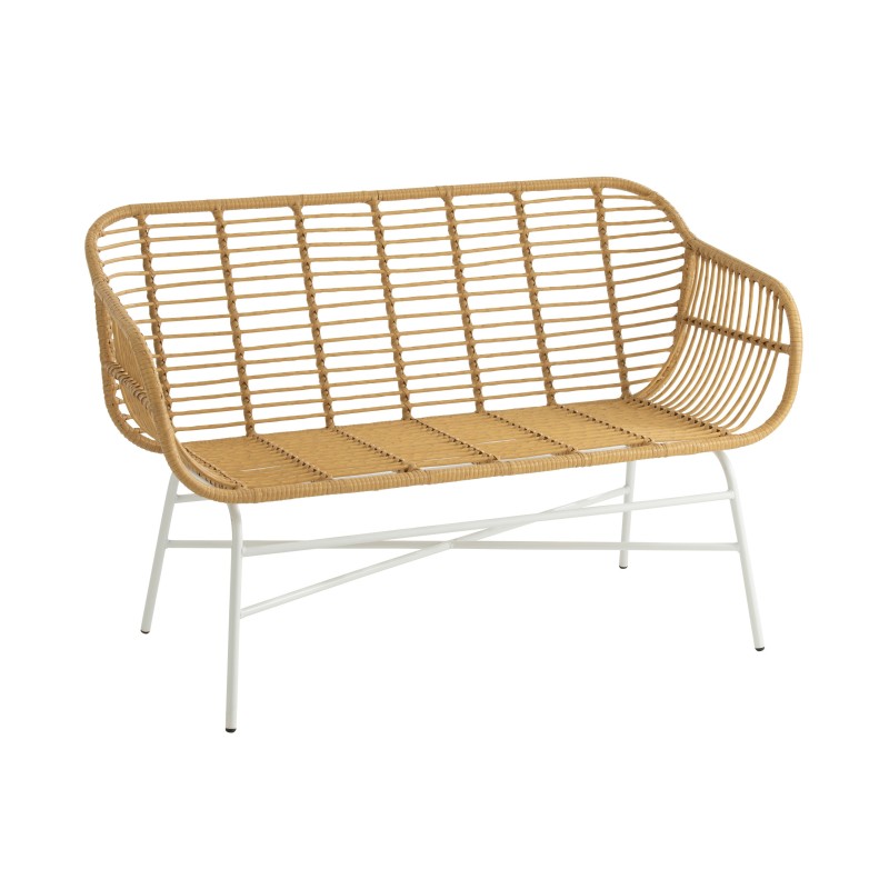 Banc d'exterieur en rotin et en métal naturel 128x65x87 cm