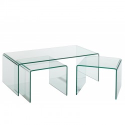 Lot de 3 tables gigogne en verre transparent 120x60x40 cm