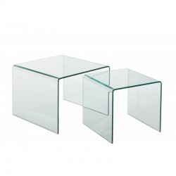 Lote de 2 mesas nido de vidrio transparente de 65x65x49 cm