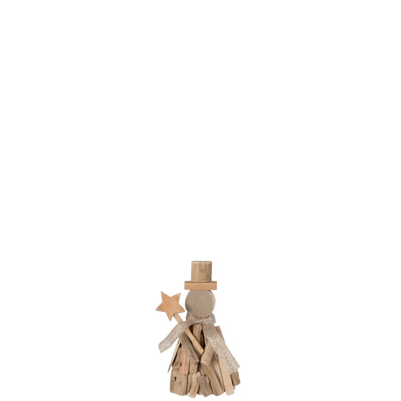 Muñeco de nieve con estrella de madera natural de 13x7x22 cm