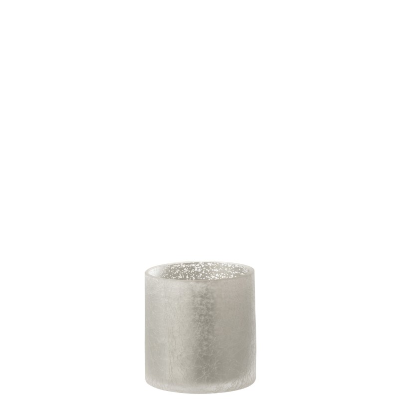 Fotóforo cilíndrico con efecto agrietado en vidrio gris de 10x10x10 cm
