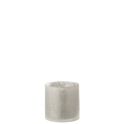 Fotóforo cilíndrico con efecto agrietado en vidrio gris de 10x10x10 cm