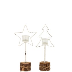 Set de 2 photophores de Noël sur tronc  en métal blanc 7.5x14x37 cm