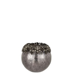 Fotóforo con strass de vidrio gris 15x15x13 cm