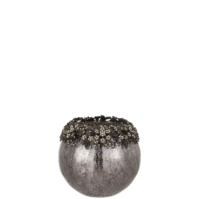 Fotóforo con strass de vidrio gris 15x15x13 cm