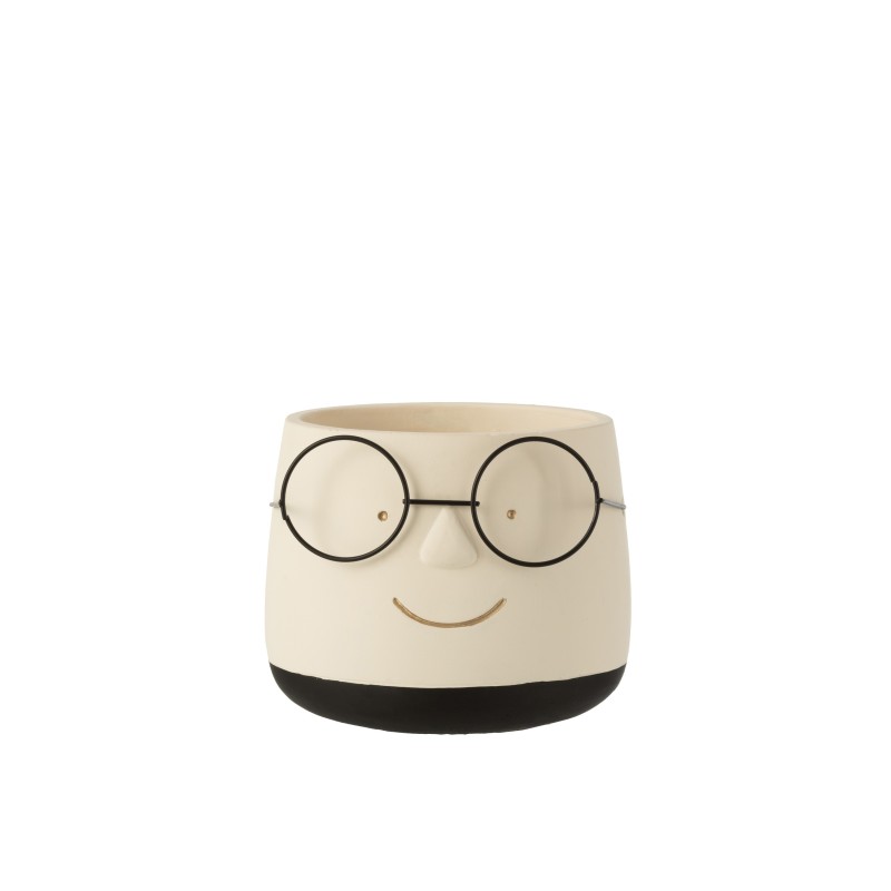 Cache-pot avec lunette en ciment blanc et or Cache-pot avec lunette en ciment blanc et or