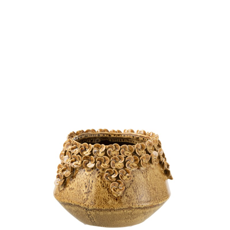 Cache-pot rond en céramique ocre 18x18x13 cm Cache-pot rond en céramique ocre 18x18x13 cm