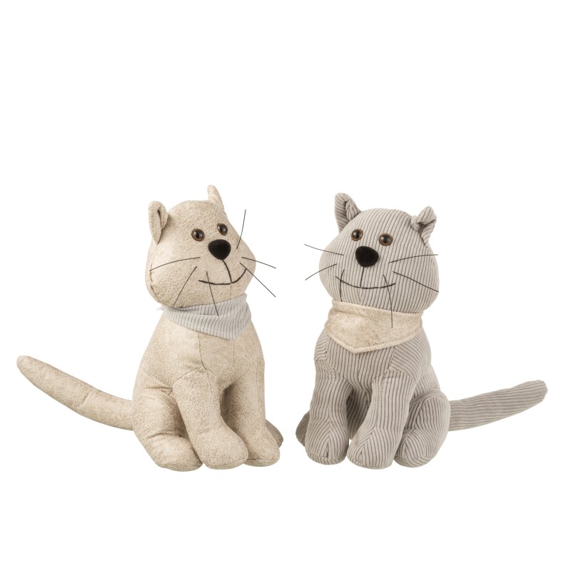 Lot de 2 cale-portes chat en imitation cuir gris 27x33cm