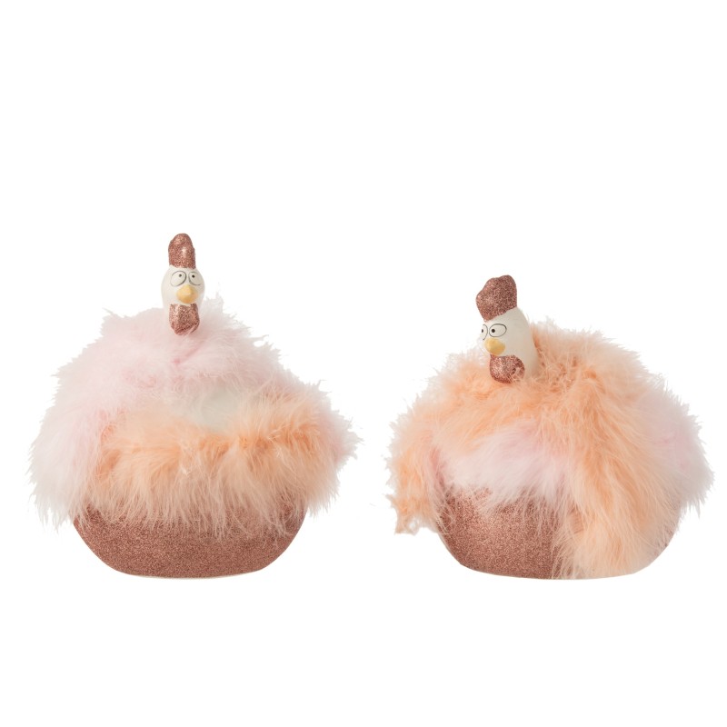 Lot de 2 poules en céramique rose 17x17x22 cm