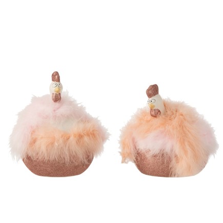 Lot de 2 poules en céramique rose 17x17x22 cm