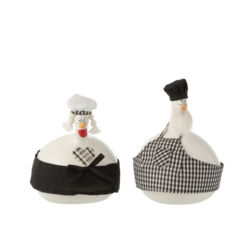 Lot de 2 poules en céramique blanc 17x17x22 cm