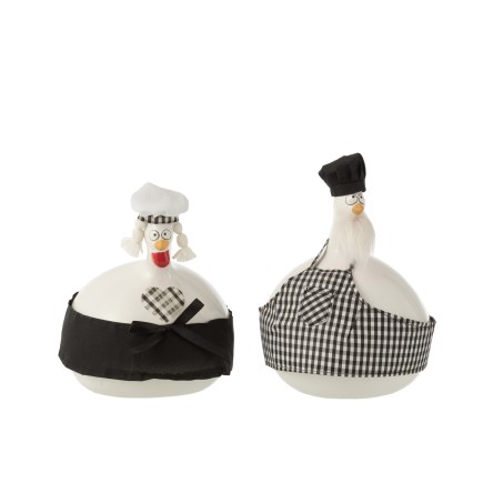 Lot de 2 poules en céramique blanc 17x17x22 cm