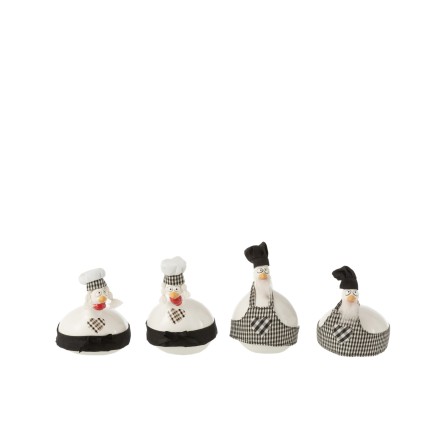 Lot de 4 poules en céramique blanc 7x7x12 cm