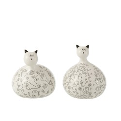 Lot de 2 décorations chat en céramique blanc 17x17x22 cm