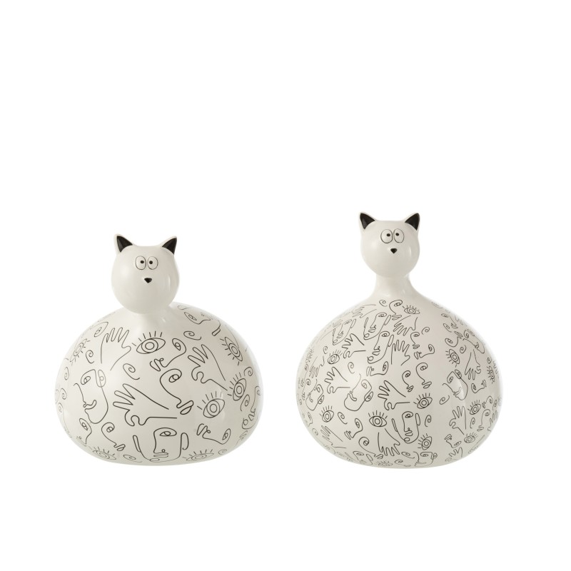 Lot de 2 décorations chat en céramique blanc 17x17x22 cm Lot de 2 décorations chat en céramique blanc 17x17x22 cm