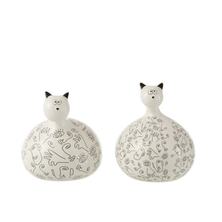 Lot de 2 décorations chat en céramique blanc 17x17x22 cm