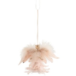 Ange suspendu en plumes rose 17x8x12 cm