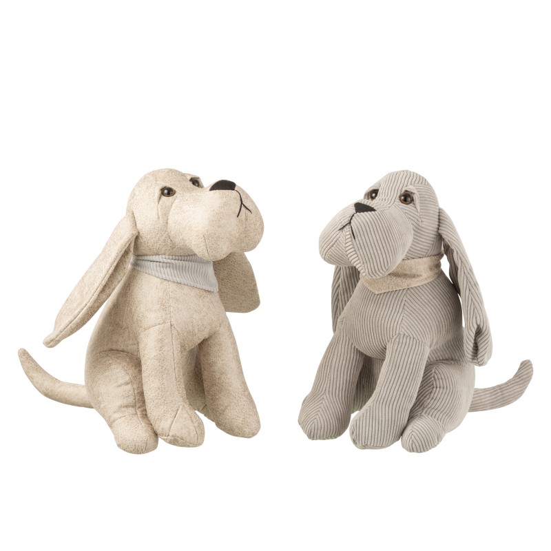 Lot de 2 cale-portes chien en imitation cuir gris 28x33cm