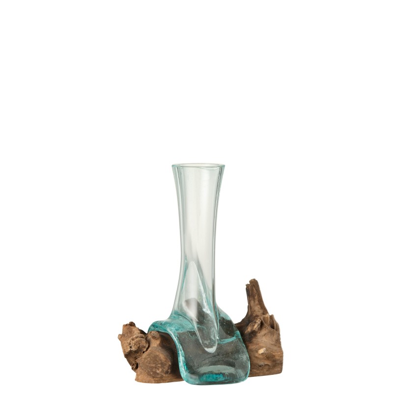 Vase haut en verre sur pied en bois de Gamal naturel Vase haut en verre sur pied en bois de Gamal naturel