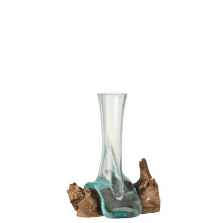 Vase haut en verre sur pied en bois de Gamal naturel