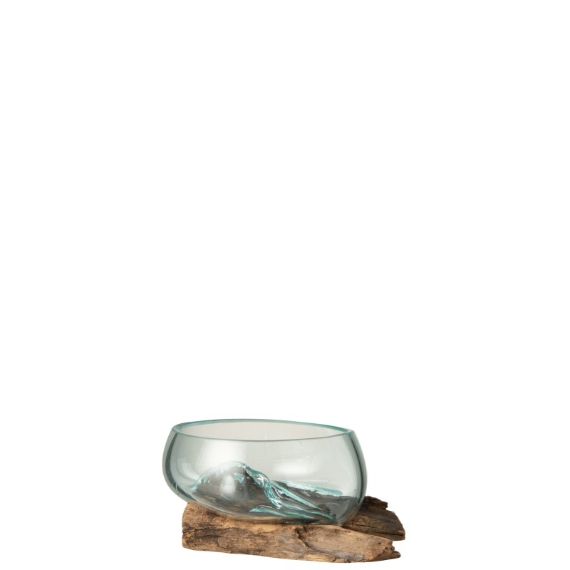 Vase haut en verre sur pied en bois de Gamal naturel Vase haut en verre sur pied en bois de Gamal naturel