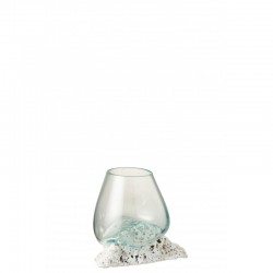 Vase en verre sur pied en pierre en verre blanc 17x12.5x13.5 cm