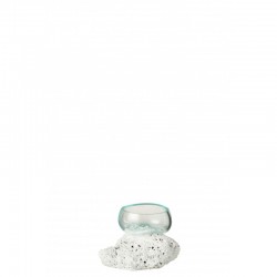 Jarrón de vidrio con base de piedra blanca de 10x10x10 cm