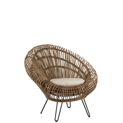 Siège style lounge en rotin avec coussin 104x82x96cm