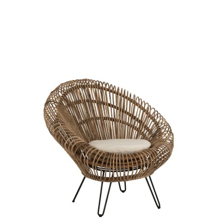Siège style lounge en rotin avec coussin 104x82x96cm