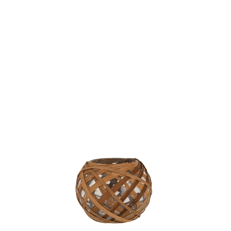 PHOTOPHORE ROND VERRE FEUILLE DE BANANIER NATUREL SMALL