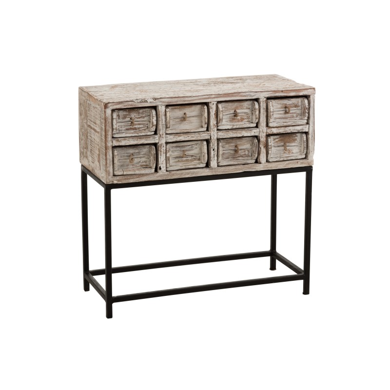 Console 8 tiroirs en bois recyclés et pied métal
