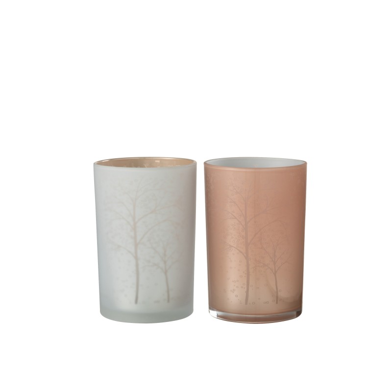 Lot de 2 photophores en verre rose 12x12x18 cm Lot de 2 photophores en verre rose 12x12x18 cm