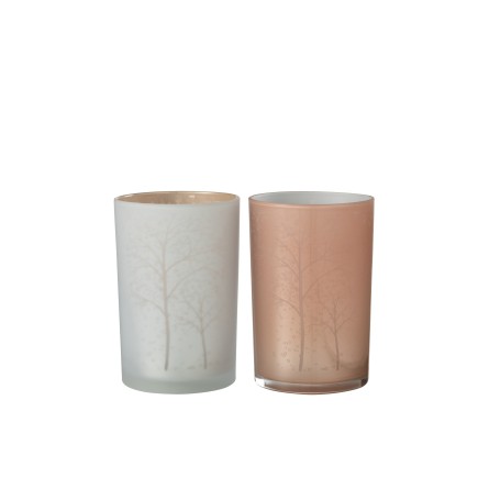 Lot de 2 photophores en verre rose 12x12x18 cm
