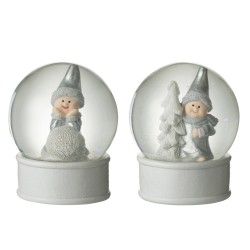 Set de 2 bolas de nieve con ángel en resina gris de 20x20x12 cm