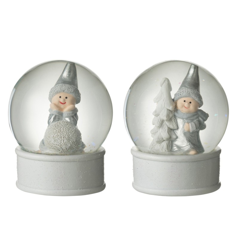 Set de 2 bolas de nieve con ángel en resina gris de 20x20x12 cm