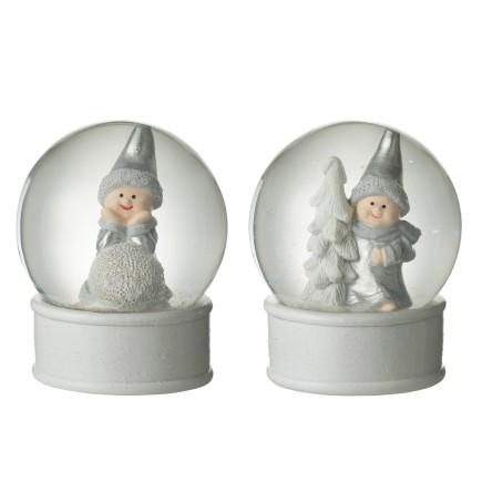 Set de 2 boules à neige avec ange en résine gris 20x20x12 cm