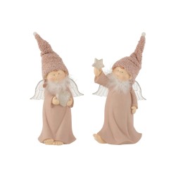 Set de 2 anges en résine rose 26x10x28 cm